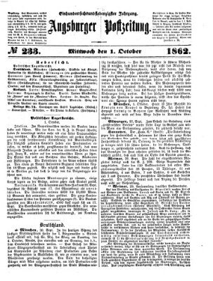 Augsburger Postzeitung Mittwoch 1. Oktober 1862