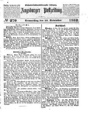 Augsburger Postzeitung Donnerstag 13. November 1862