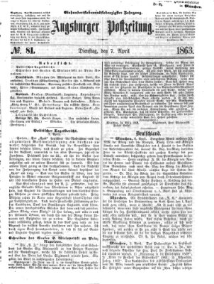 Augsburger Postzeitung Dienstag 7. April 1863