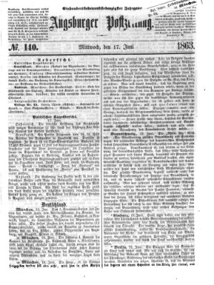 Augsburger Postzeitung Mittwoch 17. Juni 1863