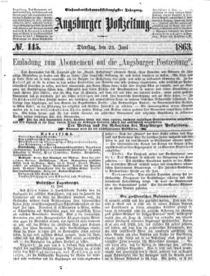 Augsburger Postzeitung Dienstag 23. Juni 1863