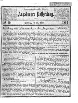 Augsburger Postzeitung Dienstag 22. März 1864