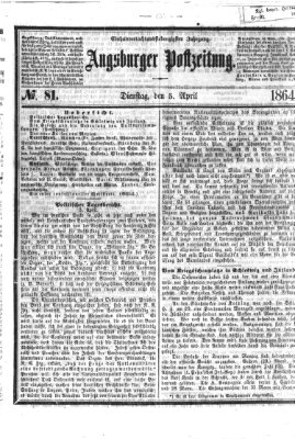 Augsburger Postzeitung Dienstag 5. April 1864