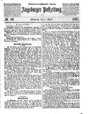 Augsburger Postzeitung Mittwoch 5. April 1865