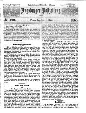 Augsburger Postzeitung Donnerstag 1. Juni 1865