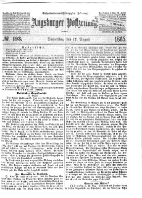 Augsburger Postzeitung Donnerstag 17. August 1865