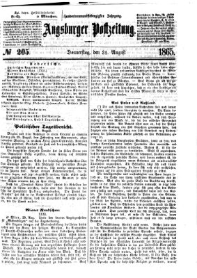 Augsburger Postzeitung Donnerstag 31. August 1865