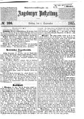 Augsburger Postzeitung Freitag 1. September 1865