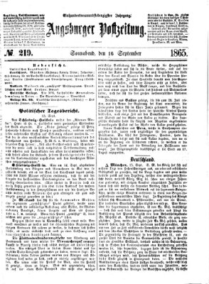 Augsburger Postzeitung Samstag 16. September 1865