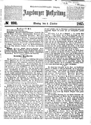 Augsburger Postzeitung Montag 2. Oktober 1865