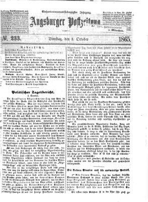 Augsburger Postzeitung Dienstag 3. Oktober 1865