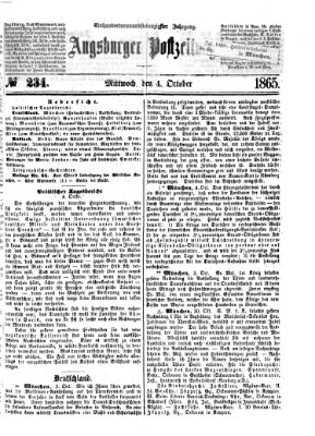 Augsburger Postzeitung Mittwoch 4. Oktober 1865