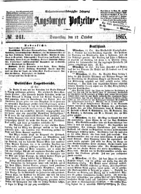 Augsburger Postzeitung Donnerstag 12. Oktober 1865