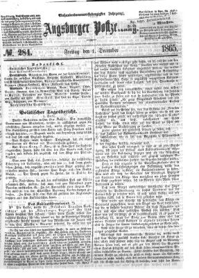 Augsburger Postzeitung Freitag 1. Dezember 1865