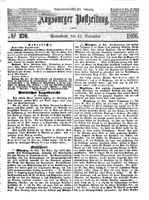 Augsburger Postzeitung Samstag 17. November 1866