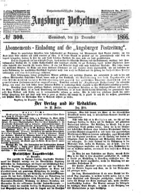 Augsburger Postzeitung Samstag 15. Dezember 1866