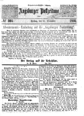 Augsburger Postzeitung Freitag 21. Dezember 1866