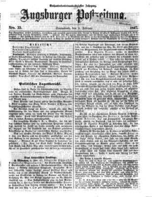 Augsburger Postzeitung Samstag 9. Februar 1867