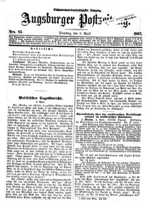 Augsburger Postzeitung Dienstag 9. April 1867