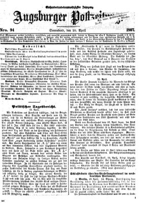 Augsburger Postzeitung Samstag 20. April 1867