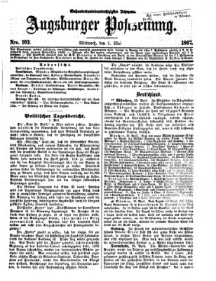 Augsburger Postzeitung Mittwoch 1. Mai 1867