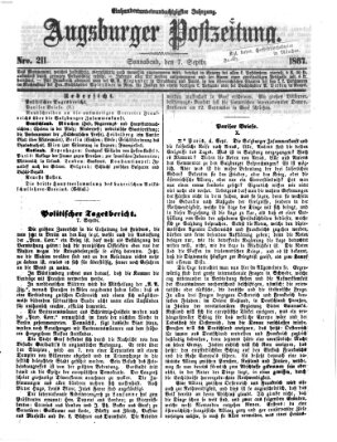 Augsburger Postzeitung Samstag 7. September 1867