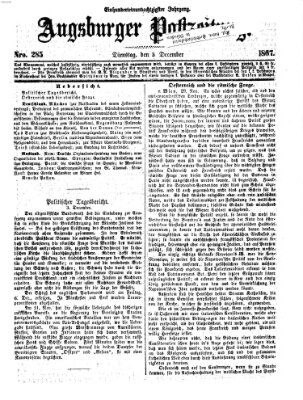 Augsburger Postzeitung Dienstag 3. Dezember 1867