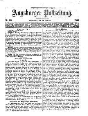 Augsburger Postzeitung Samstag 29. Februar 1868