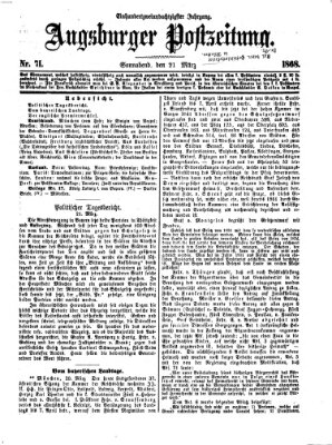 Augsburger Postzeitung Samstag 21. März 1868