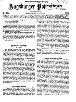 Augsburger Postzeitung Donnerstag 1. Oktober 1868