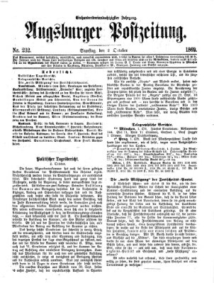 Augsburger Postzeitung Samstag 2. Oktober 1869