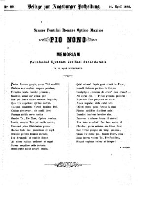 Augsburger Postzeitung. Beilage zur Augsburger Postzeitung (Augsburger Postzeitung) Samstag 10. April 1869