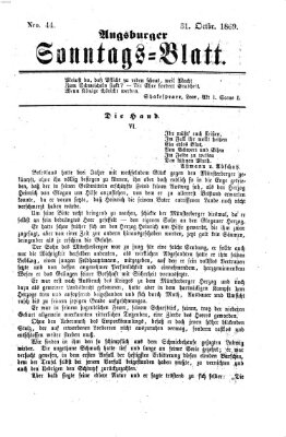 Augsburger Sonntagsblatt (Augsburger Postzeitung) Sonntag 31. Oktober 1869