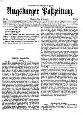 Augsburger Postzeitung Montag 3. Januar 1870