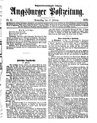 Augsburger Postzeitung Donnerstag 17. Februar 1870