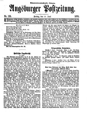 Augsburger Postzeitung Freitag 10. Juni 1870