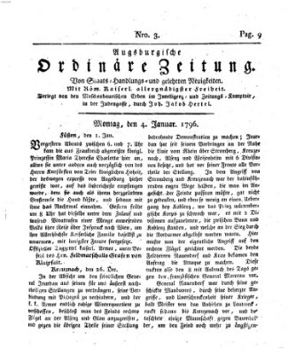 Augsburgische ordinäre Zeitung von Staats-Handlungs- und gelehrten Neuigkeiten (Augsburger Abendzeitung) Montag 4. Januar 1796