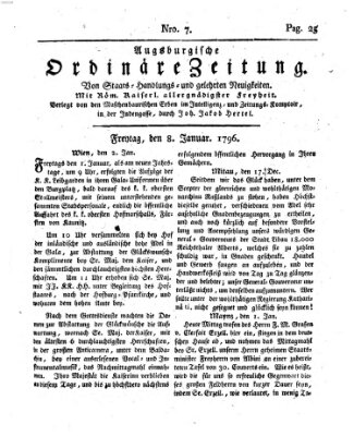 Augsburgische ordinäre Zeitung von Staats-Handlungs- und gelehrten Neuigkeiten (Augsburger Abendzeitung) Freitag 8. Januar 1796