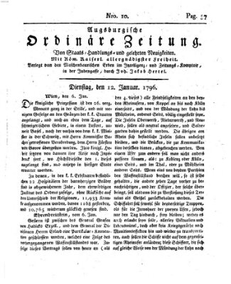 Augsburgische ordinäre Zeitung von Staats-Handlungs- und gelehrten Neuigkeiten (Augsburger Abendzeitung) Dienstag 12. Januar 1796