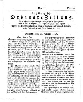 Augsburgische ordinäre Zeitung von Staats-Handlungs- und gelehrten Neuigkeiten (Augsburger Abendzeitung) Mittwoch 13. Januar 1796