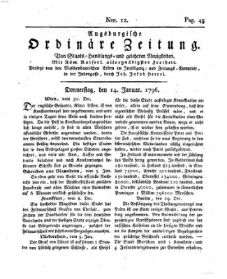 Augsburgische ordinäre Zeitung von Staats-Handlungs- und gelehrten Neuigkeiten (Augsburger Abendzeitung) Donnerstag 14. Januar 1796