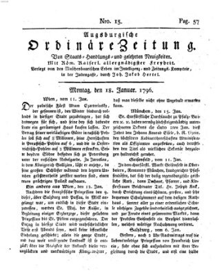 Augsburgische ordinäre Zeitung von Staats-Handlungs- und gelehrten Neuigkeiten (Augsburger Abendzeitung) Montag 18. Januar 1796