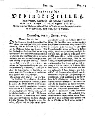 Augsburgische ordinäre Zeitung von Staats-Handlungs- und gelehrten Neuigkeiten (Augsburger Abendzeitung) Donnerstag 21. Januar 1796