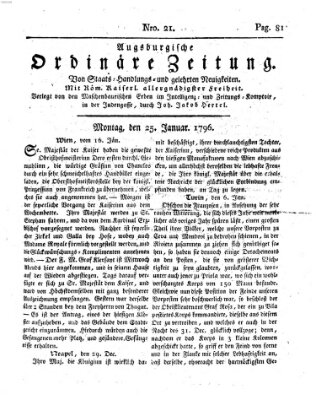 Augsburgische ordinäre Zeitung von Staats-Handlungs- und gelehrten Neuigkeiten (Augsburger Abendzeitung) Montag 25. Januar 1796