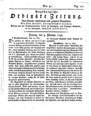 Augsburgische ordinäre Zeitung von Staats-Handlungs- und gelehrten Neuigkeiten (Augsburger Abendzeitung) Freitag 5. Februar 1796