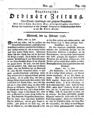 Augsburgische ordinäre Zeitung von Staats-Handlungs- und gelehrten Neuigkeiten (Augsburger Abendzeitung) Mittwoch 24. Februar 1796