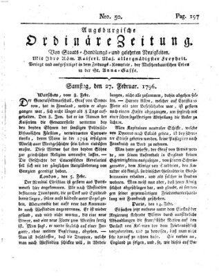 Augsburgische ordinäre Zeitung von Staats-Handlungs- und gelehrten Neuigkeiten (Augsburger Abendzeitung) Samstag 27. Februar 1796