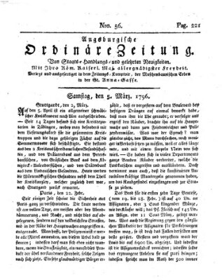 Augsburgische ordinäre Zeitung von Staats-Handlungs- und gelehrten Neuigkeiten (Augsburger Abendzeitung) Samstag 5. März 1796