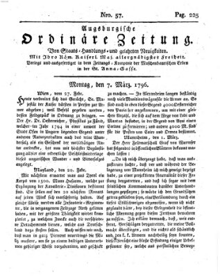 Augsburgische ordinäre Zeitung von Staats-Handlungs- und gelehrten Neuigkeiten (Augsburger Abendzeitung) Montag 7. März 1796