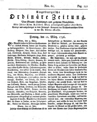 Augsburgische ordinäre Zeitung von Staats-Handlungs- und gelehrten Neuigkeiten (Augsburger Abendzeitung) Freitag 11. März 1796